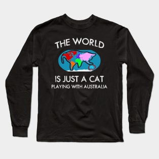 The World is the Cat playing with Australia Shirt Cat Lover Long Sleeve T-Shirt